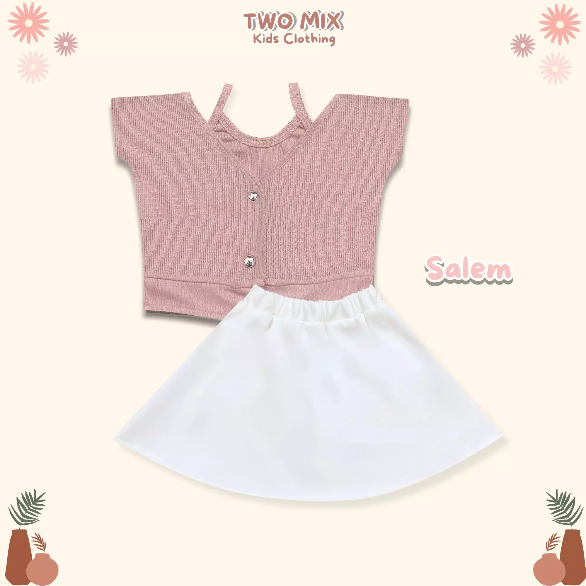 Two Mix - Haru Set Setelan Baju Rok Anak Perempuan Lucu Lebaran 1-6 Tahun 4419 Salem