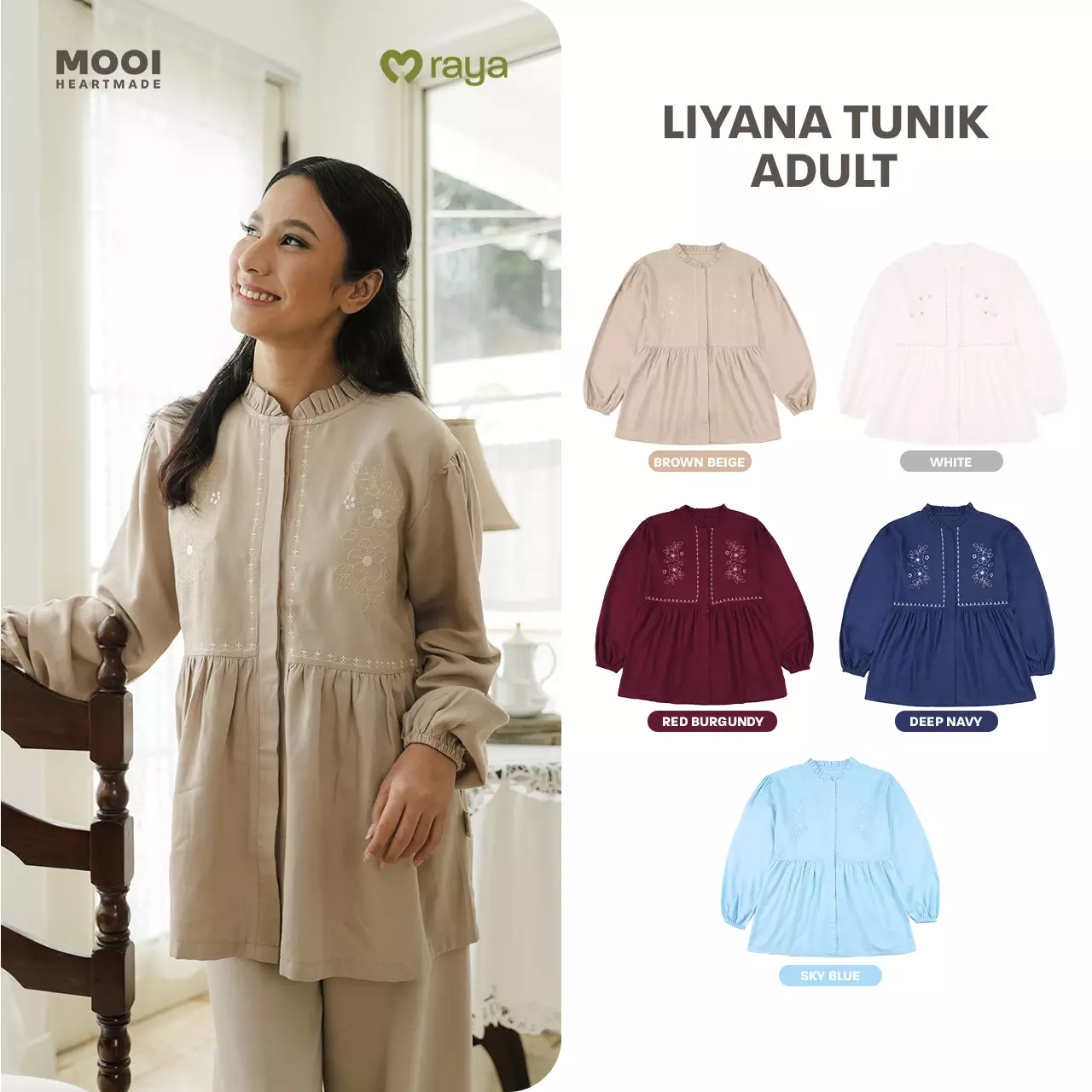 Mooi Tunik Wanita Atasan Wanita Raya Collection Liyana Tunik Adult Basic Series 2026 - Red Burgundy