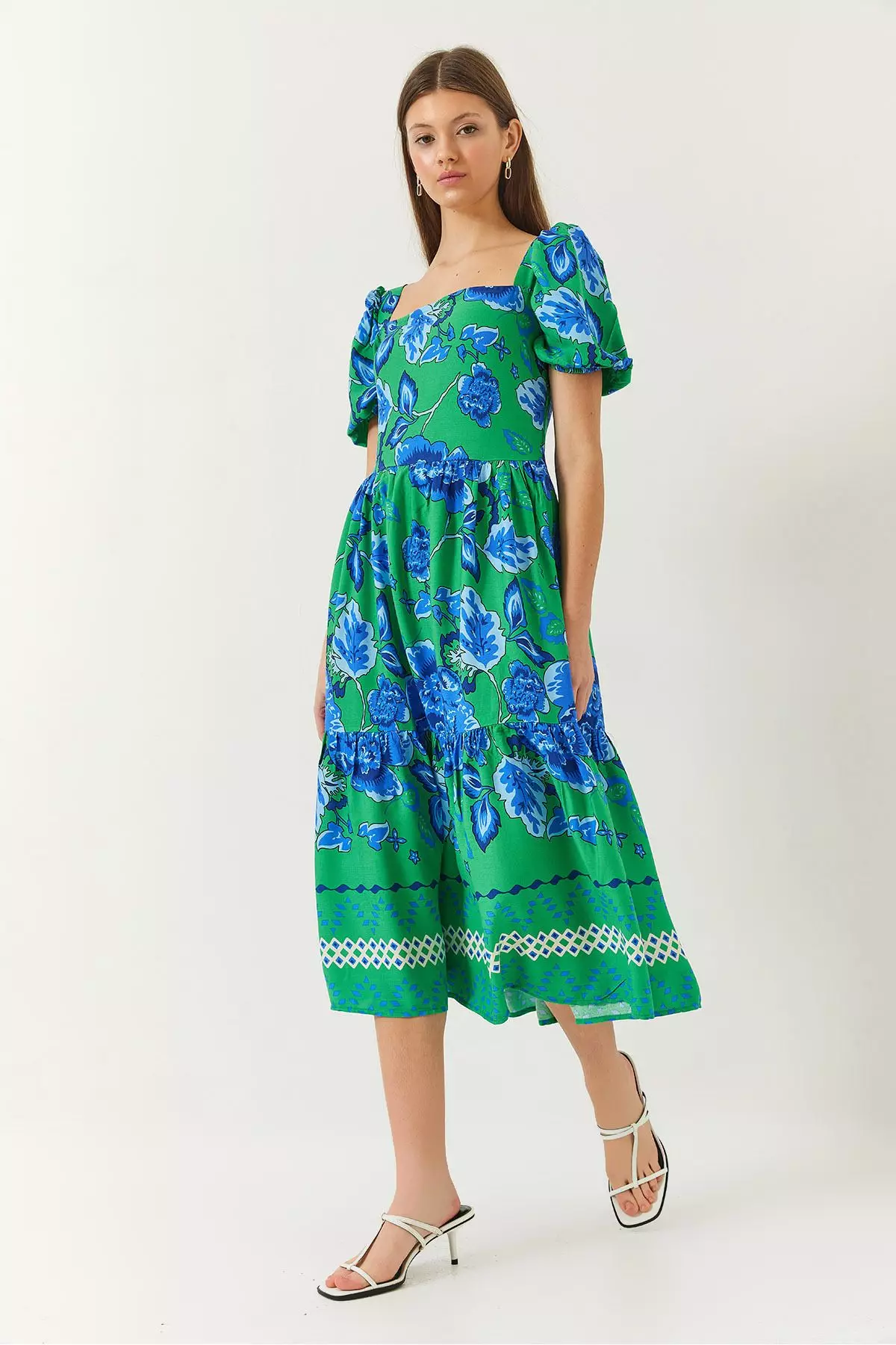 Women's Watermelon Sleeve Square Neck Patterned Tericotone Dress 60261412