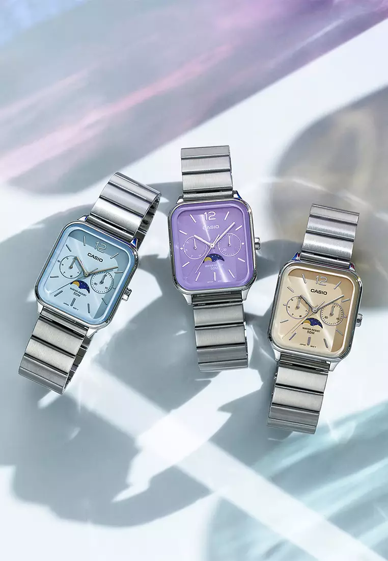 CASIO to the Moon and Back Series MTP-M305D-2AV Jam Tangan Analog Pria - Light Blue Dial Silver Stainless Steel