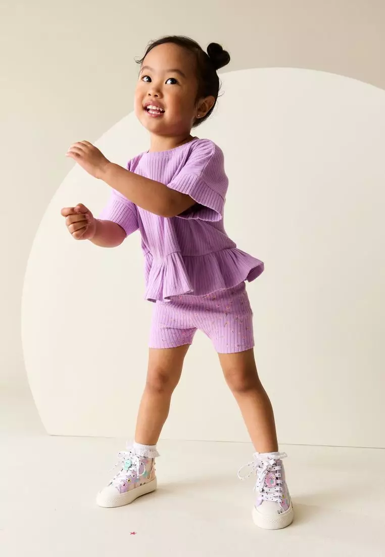 Short Sleeve Ribbed Top and Shorts Set