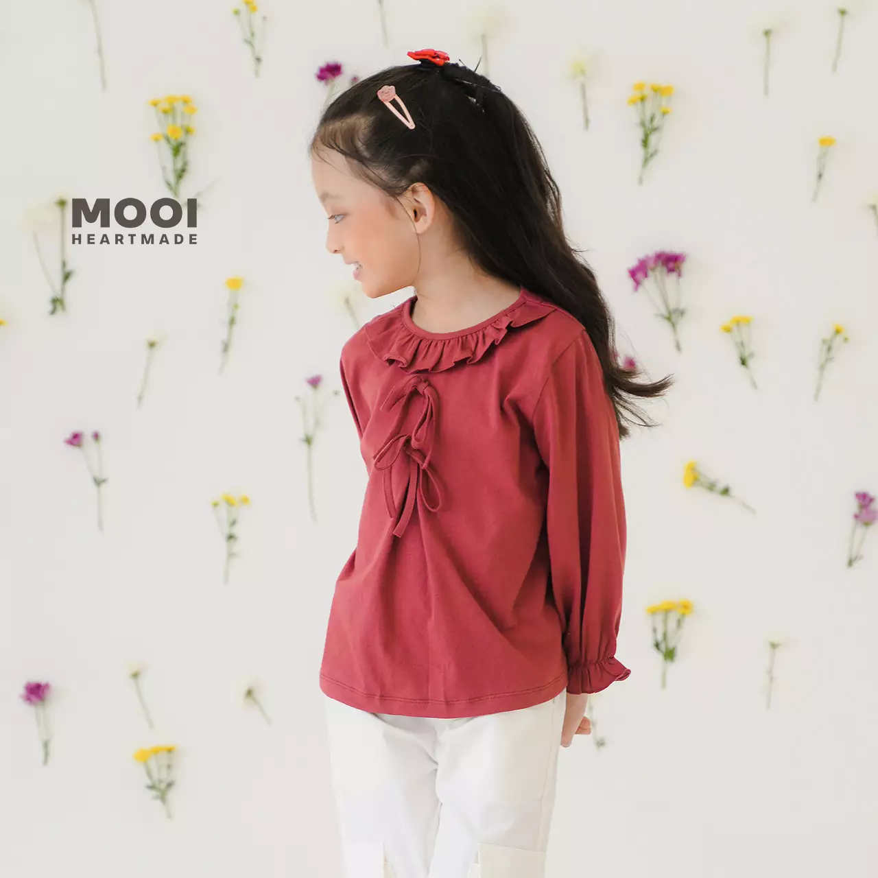 Mooi Atasan Anak Perempuan Nara Ruffle Top - Pink Rose