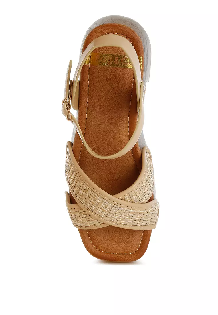 Studded Raffia Clog Sandals in Natural