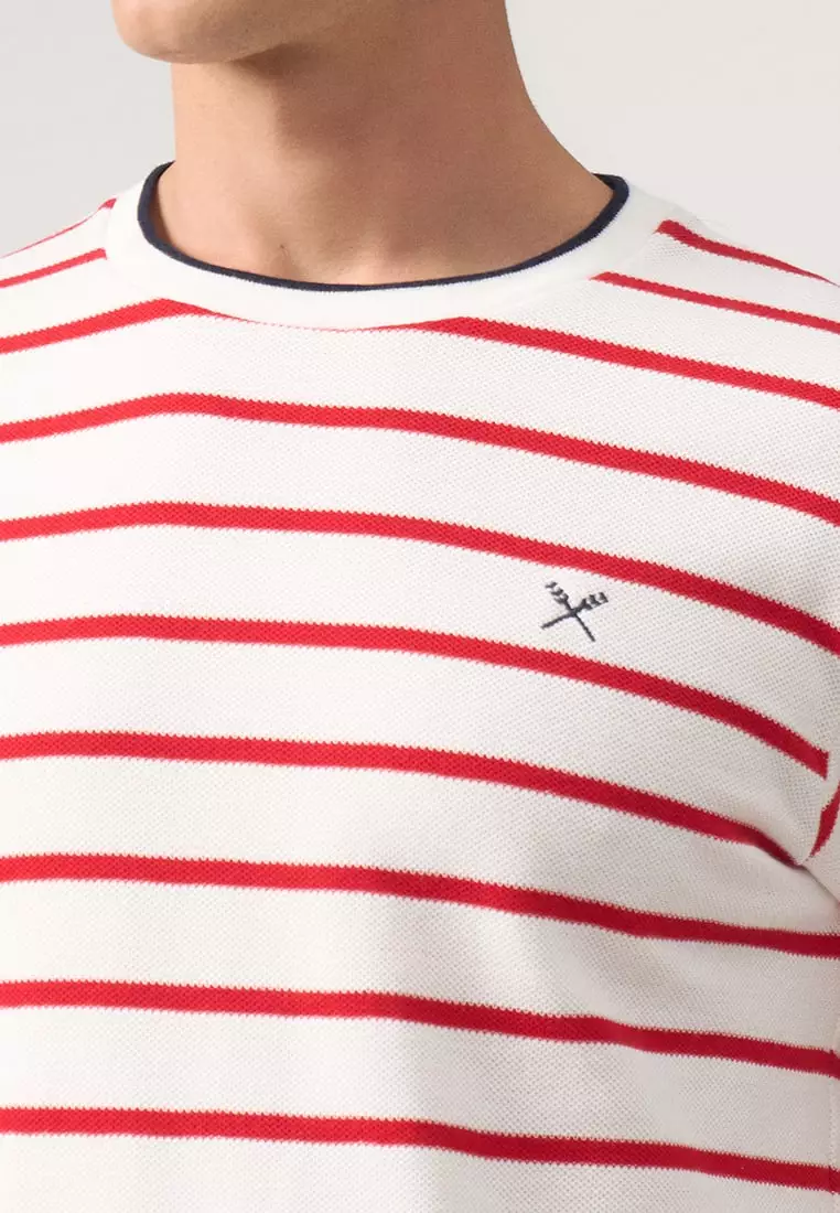 Regular Fit Striped T-Shirt With Contrast Tipping Detail In Honeycomb Pique