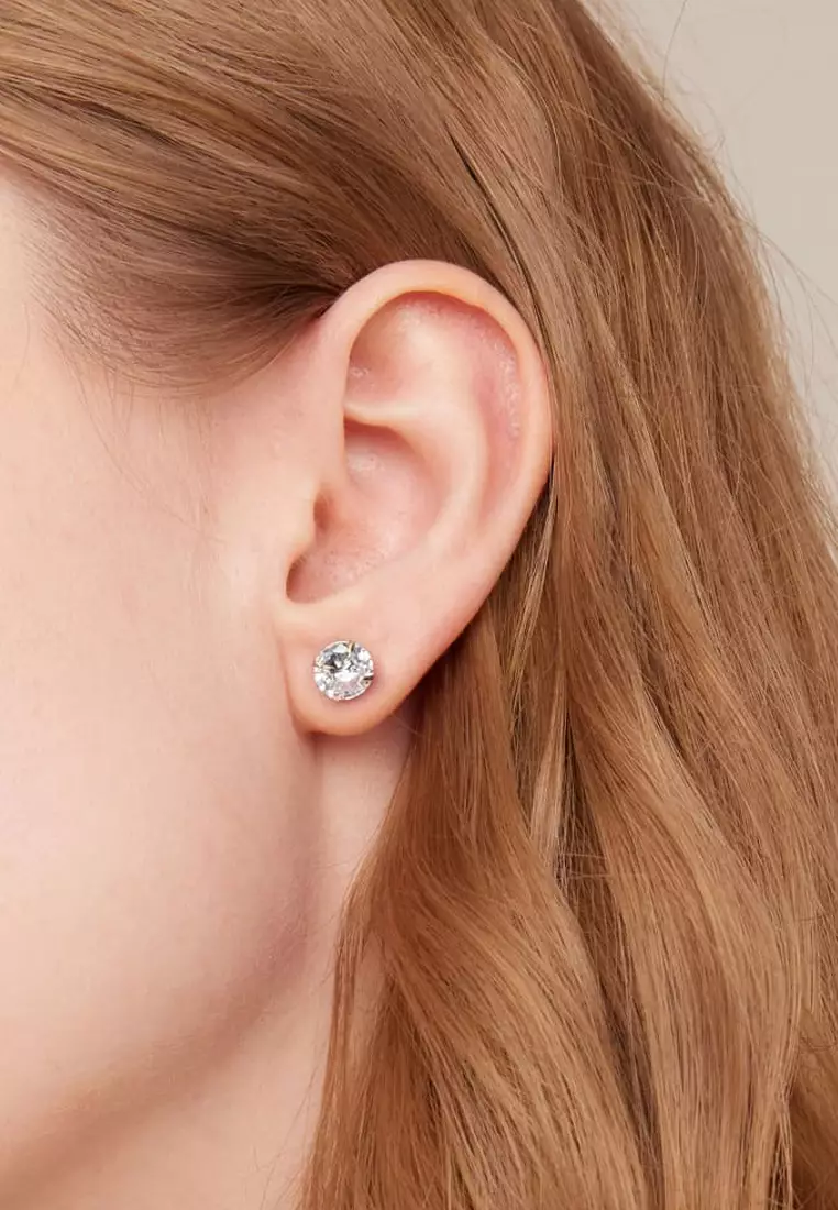 Solid Silver Mary Anne Crystal Stud Earrings In Rose Gold