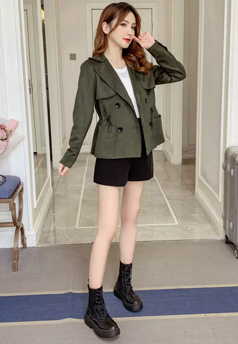 Double Breasted Suede Coat Jacket