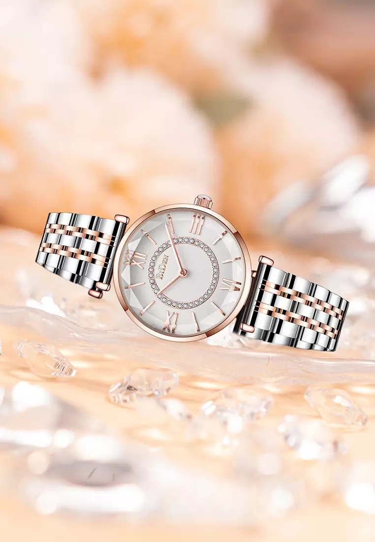 Jam Tangan Wanita Mewah jam tangan wanita Tali stainless steel bisnis mode 3ATM Anti Air