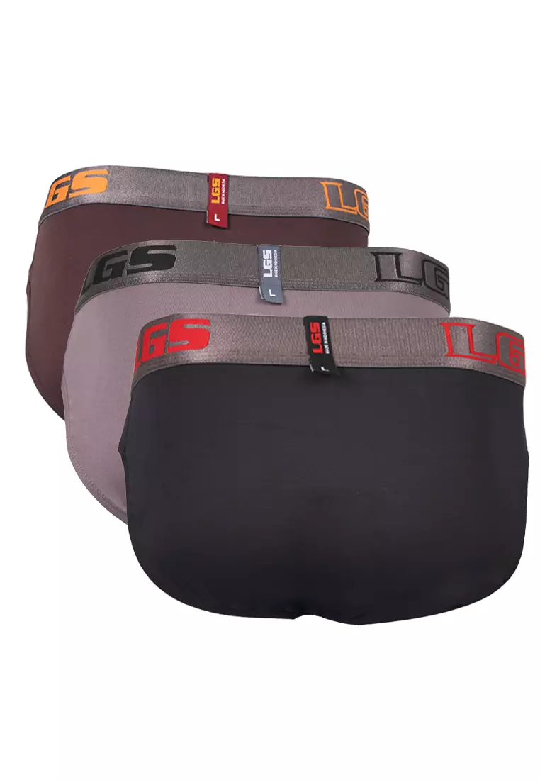 LGS - Celana Dalam Segitiga Pria - Coklat/Abu Gelap/Abu Muda - Isi 3 pcs - Katun - Nyaman - Premium - LEMN.004.848.3.7C