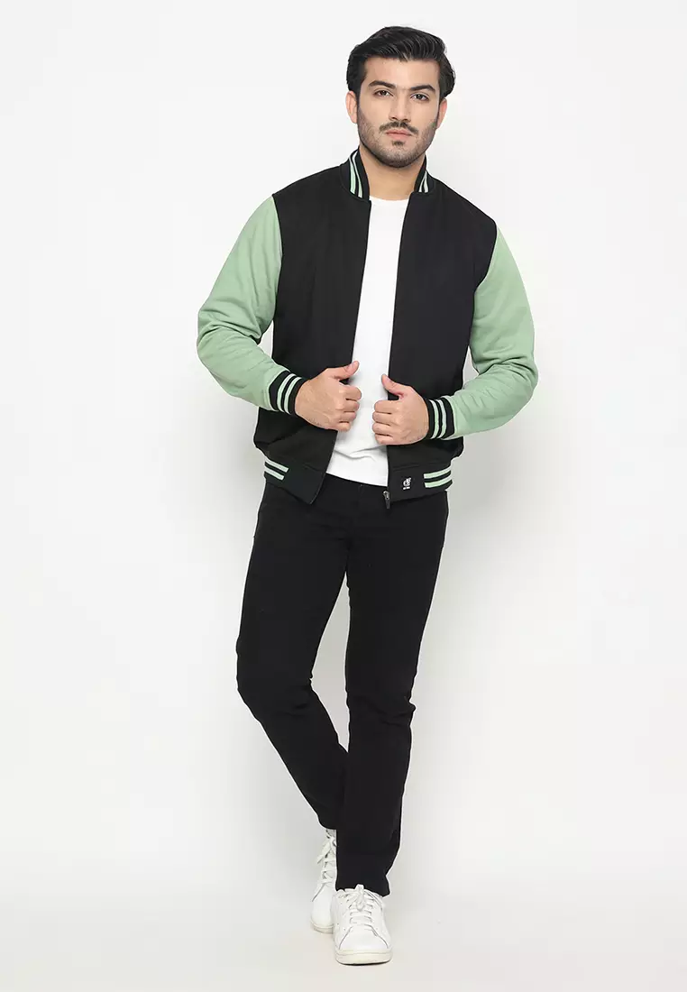 Jaket Bomber Pria - Hitam Hijau Mint