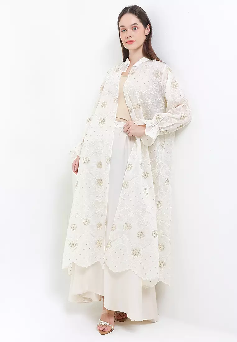 Mandarin Collar Full Emb Chiffon Outer