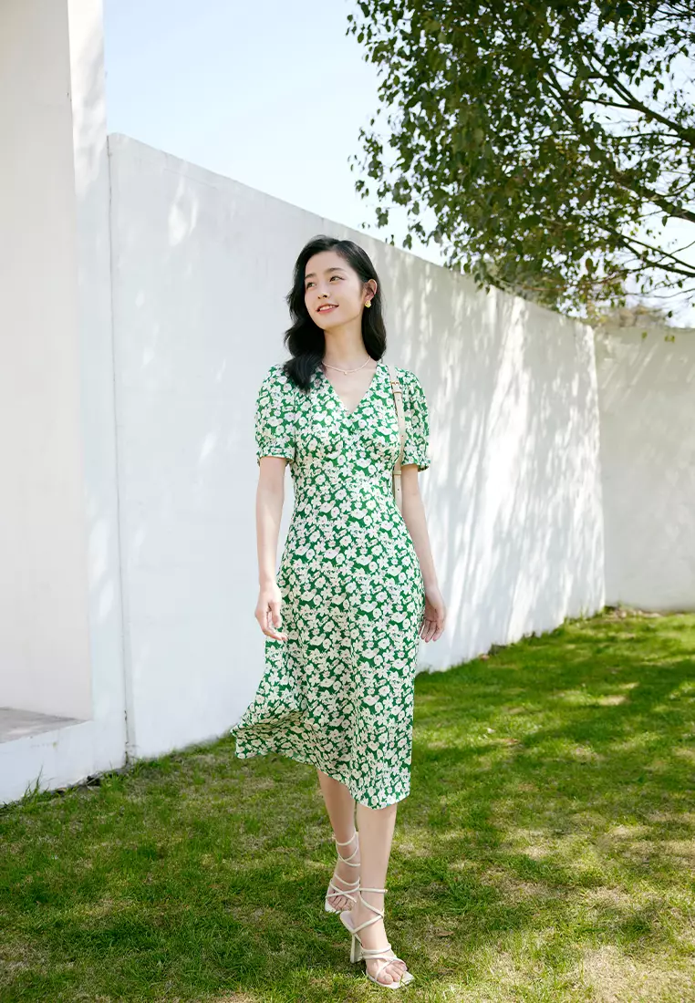 Summer Spring V-Neck Floral Midi Dress