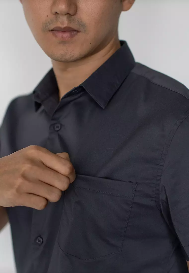 Kemeja Tangan Pendek Formal Stretch Oxcon Charcoal Grey