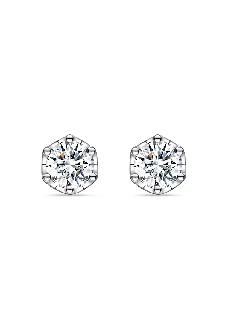 LAZO DIAMOND Side Pav Solitaire Diamond Stud Earrings in 9k White Gold