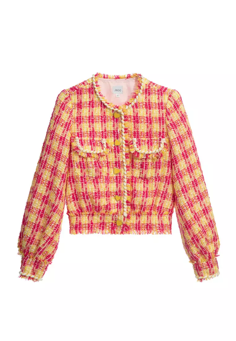 Yellow Red Checkered Tweed Jacket