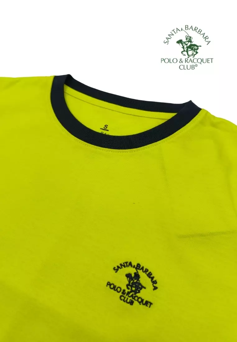 Plain Casual Cotton T-shirt with Embroidery logo on Chest - Yellow