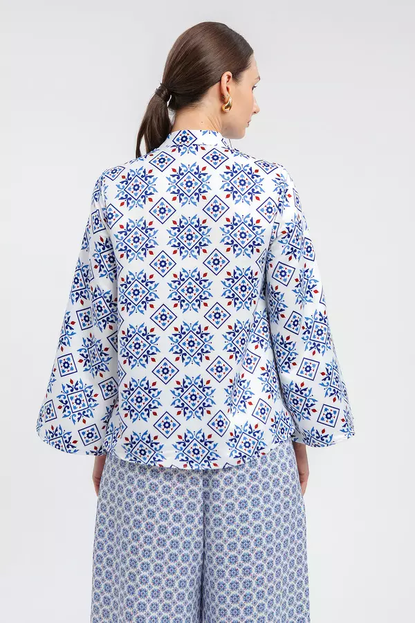 MINIMAL - Karina - Blus Lengan Lebar Motif Geometris - Blue Warna Blue