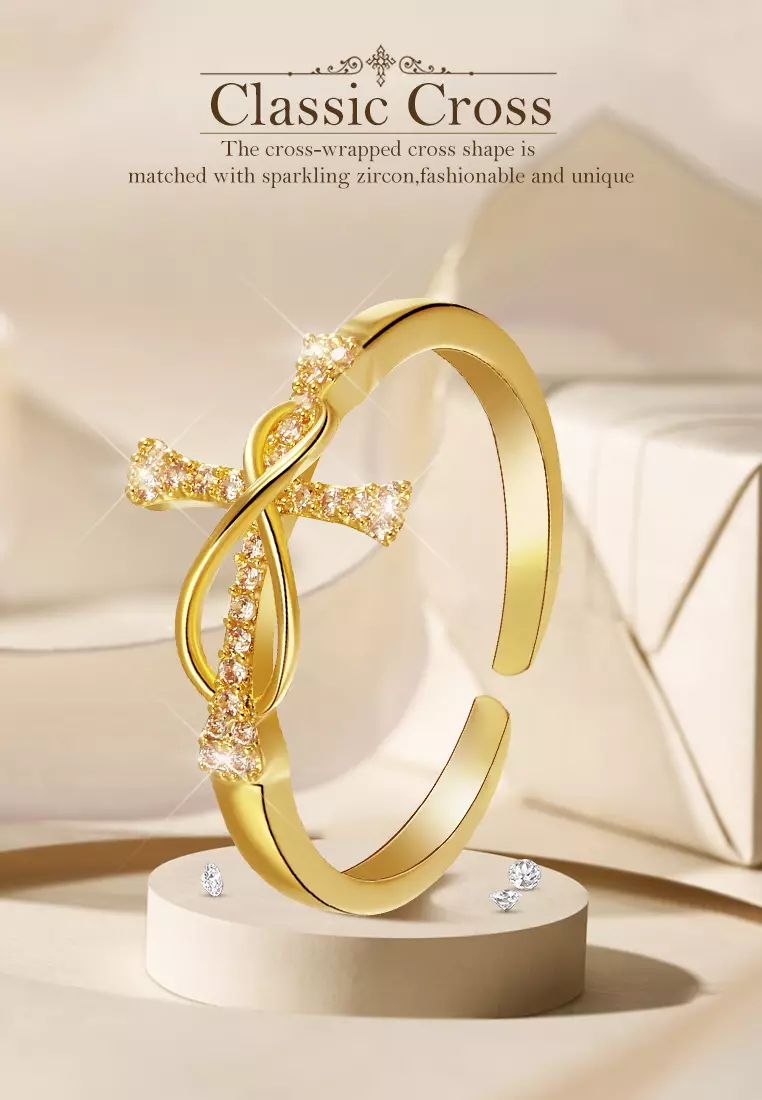 Cincin Wanita Berlian Titanium Menyeberang Fashion Perhiasan Cincin Cewek Ring gold