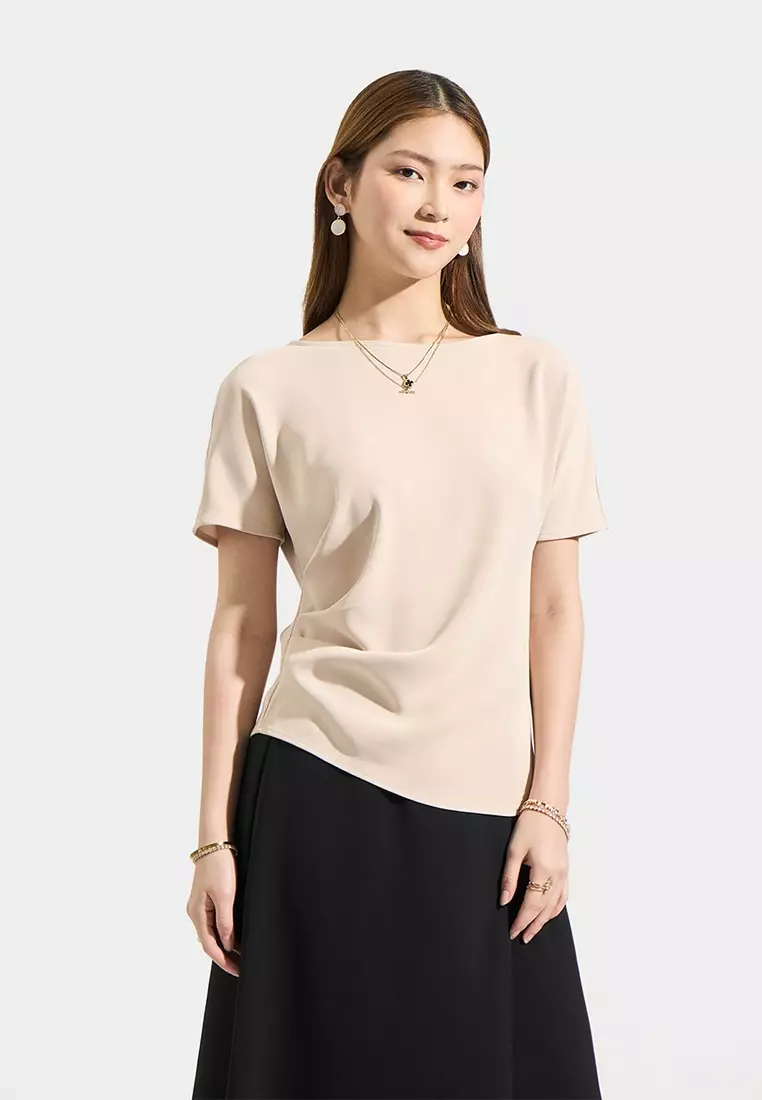 Asymmetrical Blouse with Draped Waist Detail