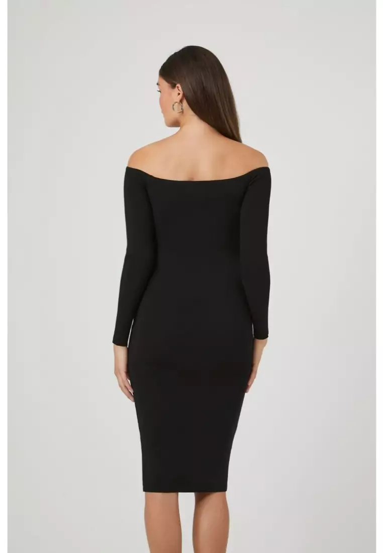 Forever 21 off the shoulder black dress best sale
