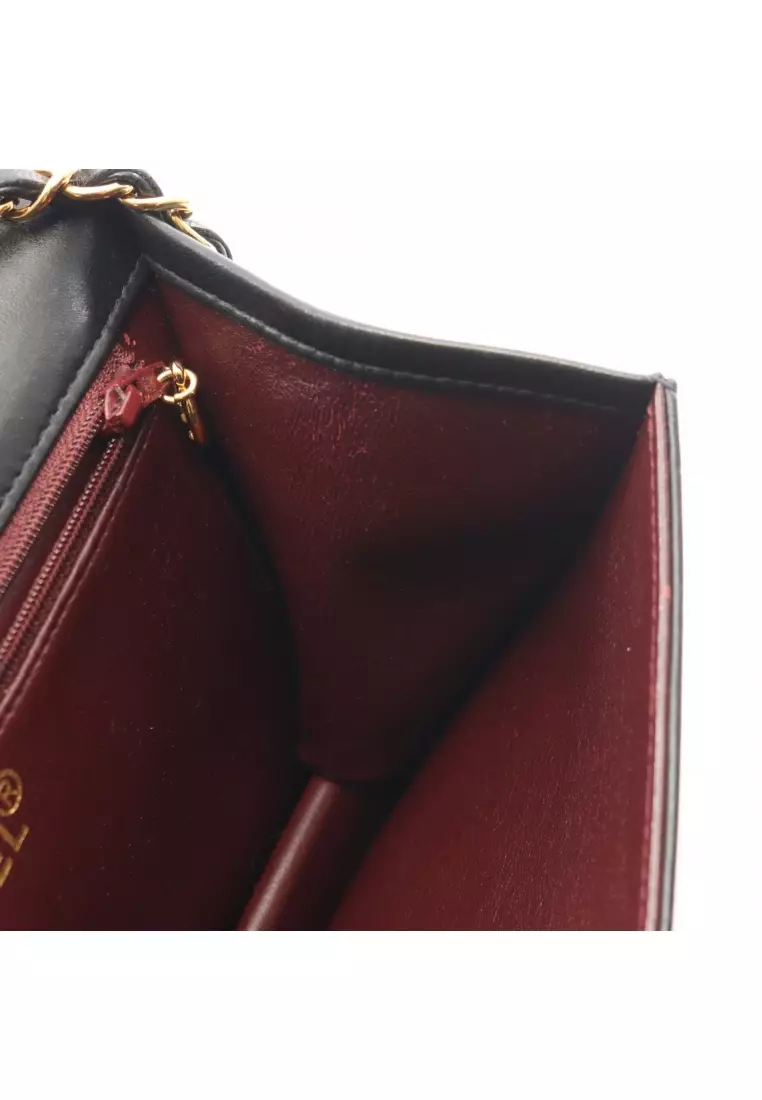 Pre-Loved Chanel matelasse full flap push lock chain shoulder bag lambskin black gold hardware