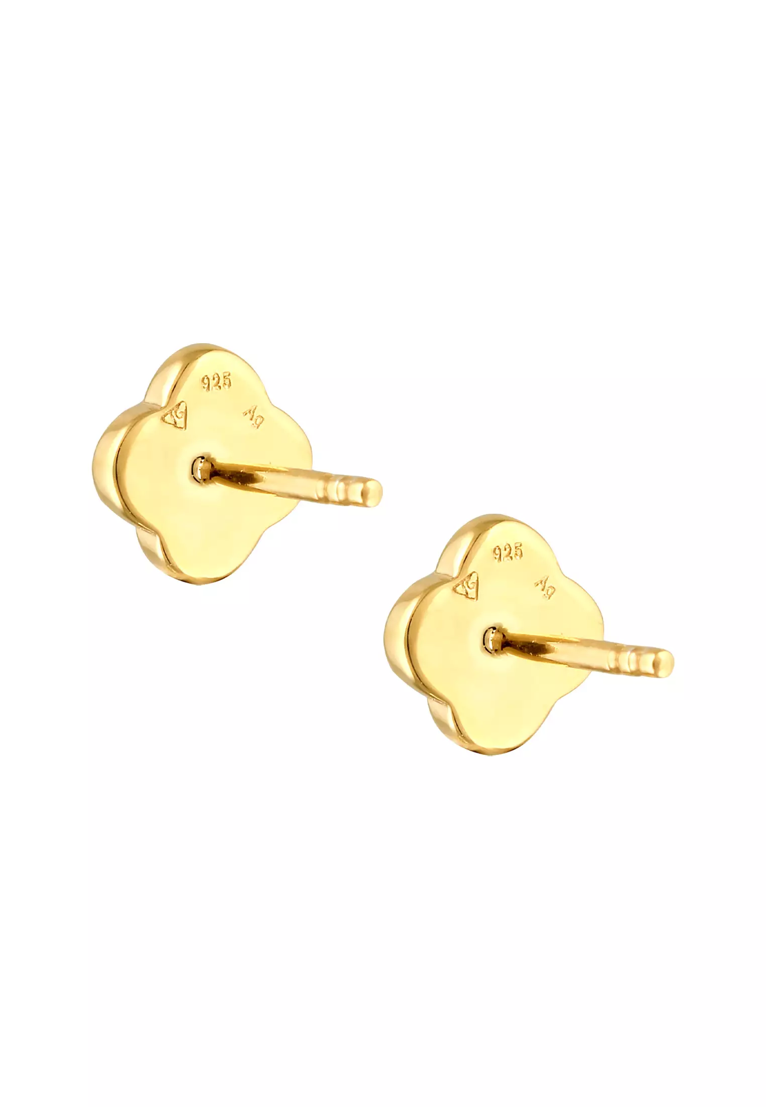 Earrings Stud Cloverleaf Enamel White Gold Plated