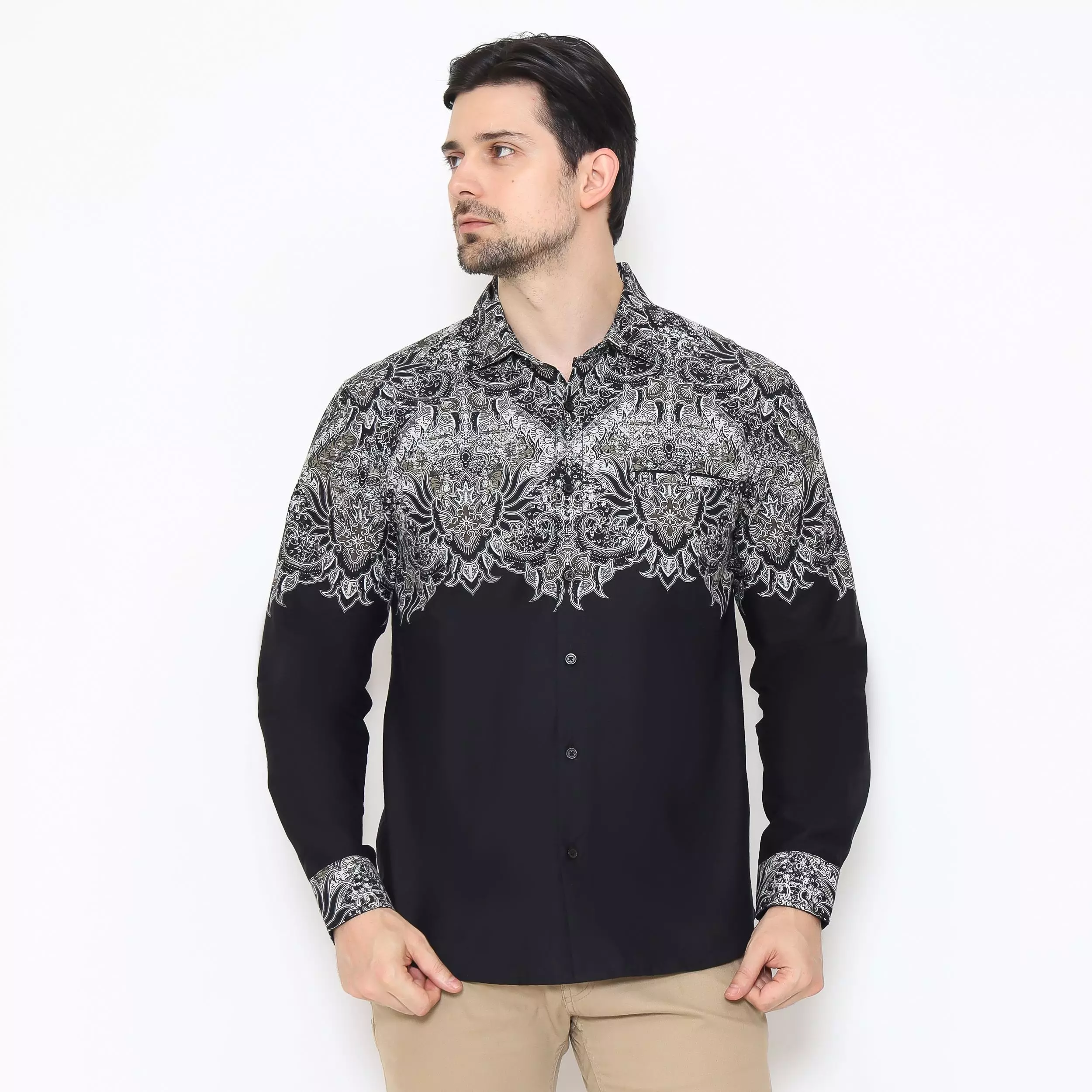 AMK Kemeja Batik Pria Lengan Panjang SHB Sharga Ls Black