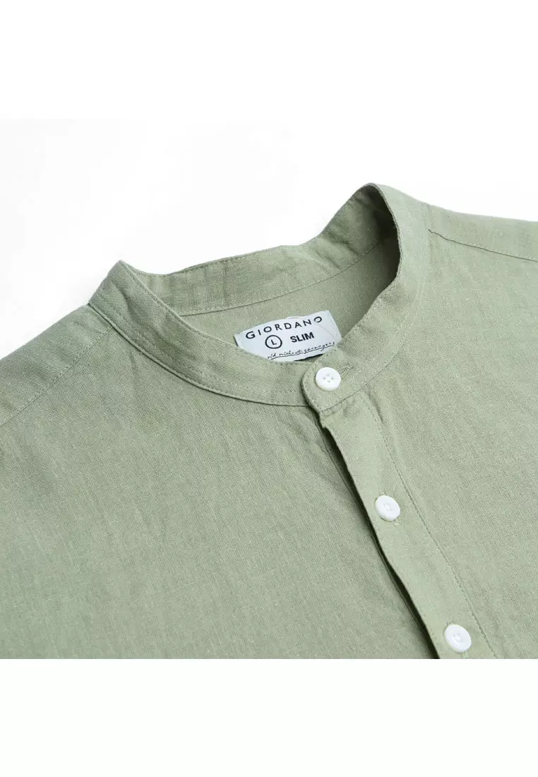 Men's Linen Cotton Stand Collar Long Sleeve Shirt 01046218