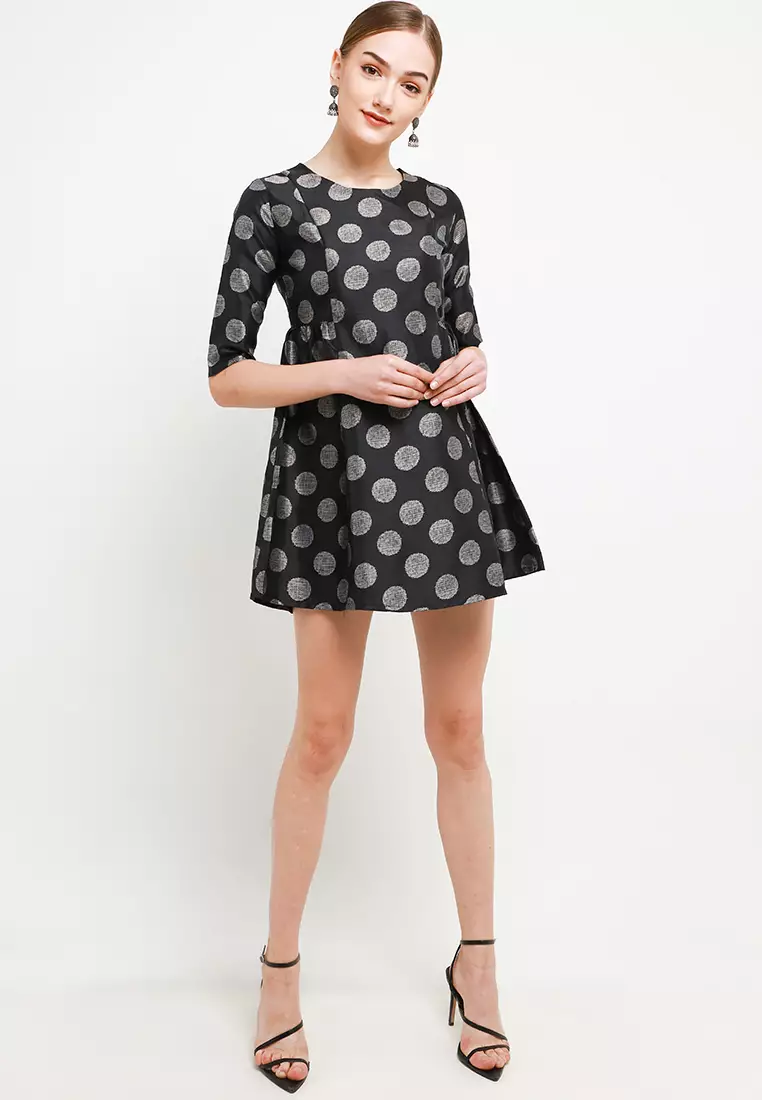 Chanira Zelda Dress-Black Khaki Polkadot