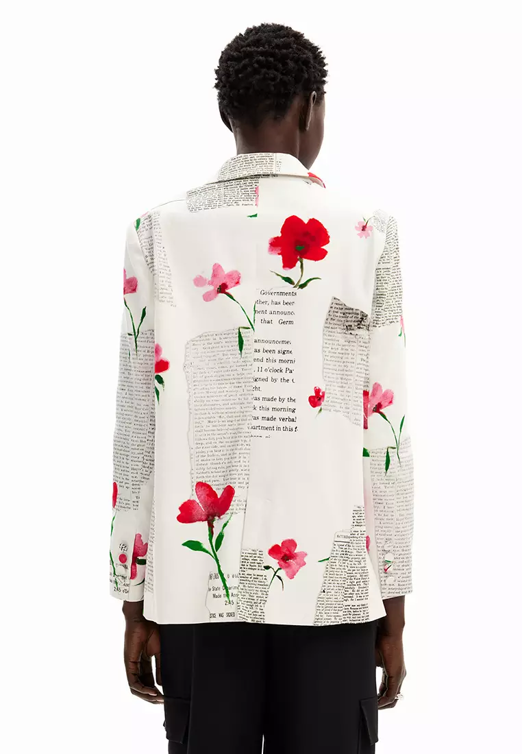 Desigual Woman Straight floral text blazer.