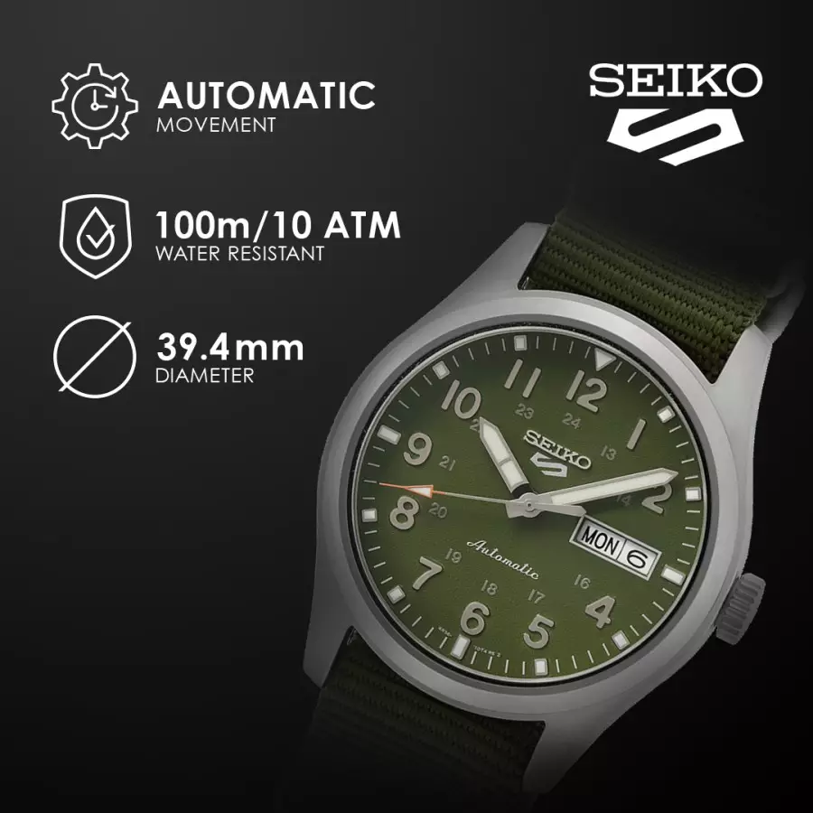 Seiko SRPG33K1 Silver Tali Parasut Hijau Cowok
