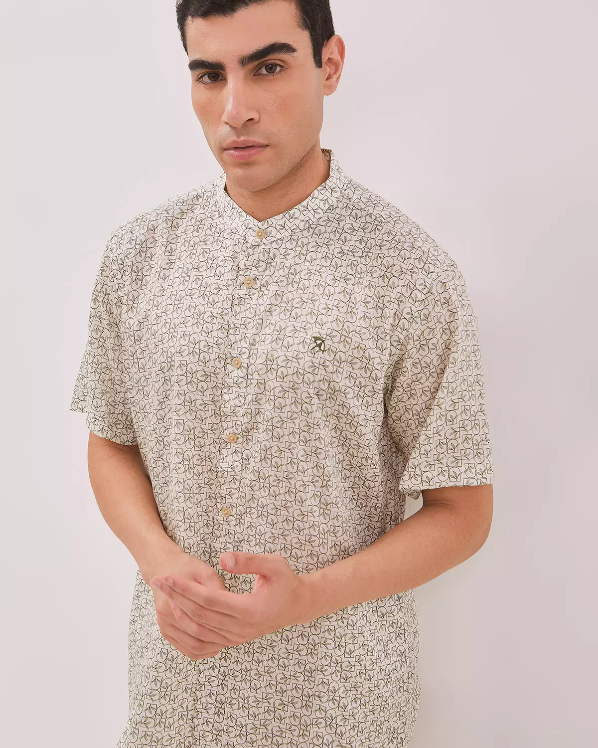 MEN'S SHORT SLEEVE KOKO SHIRT WITH GREEN PATTERN