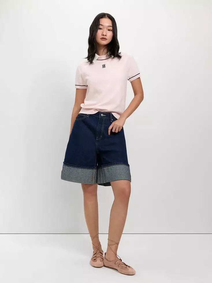 Pomelo - Top Wanita - Embroidered Knit Top - Light Pink