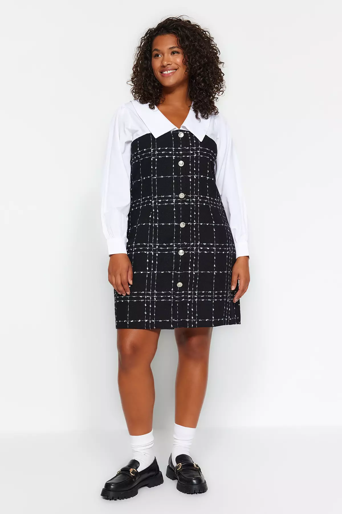 Plus size black hot sale and white checkered dress