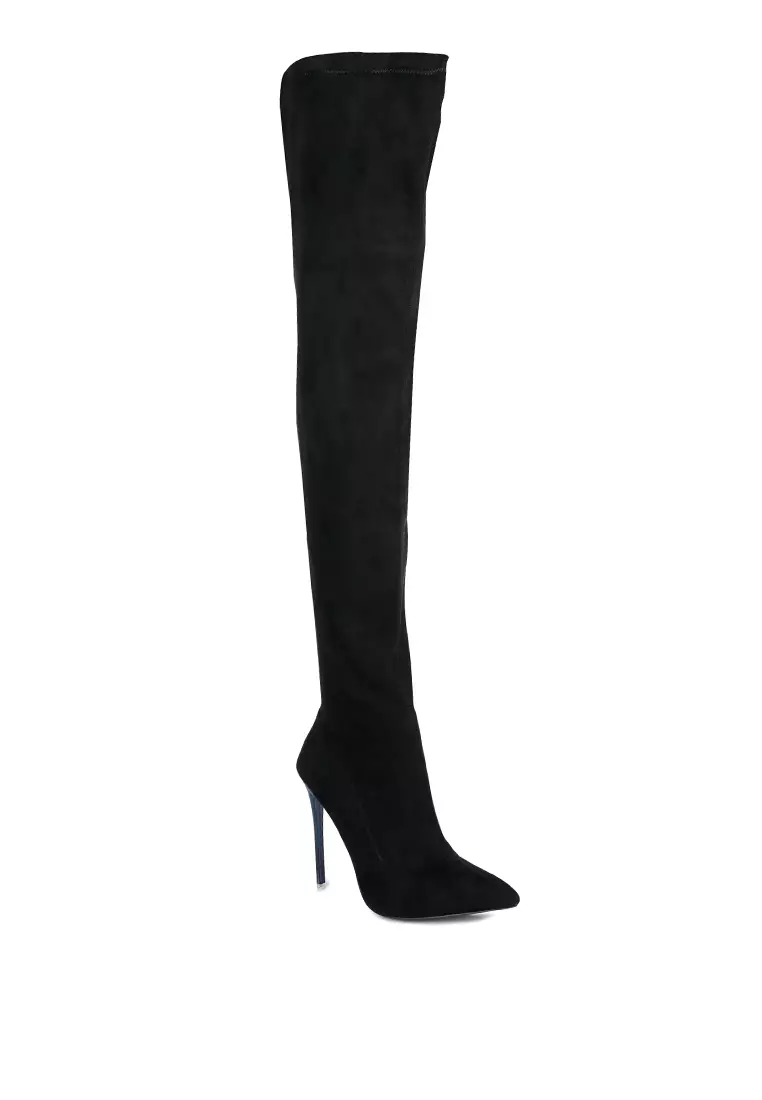 Buy London Rag Black Stretch Faux Suede Stiletto Long Boots 2024 Online ...