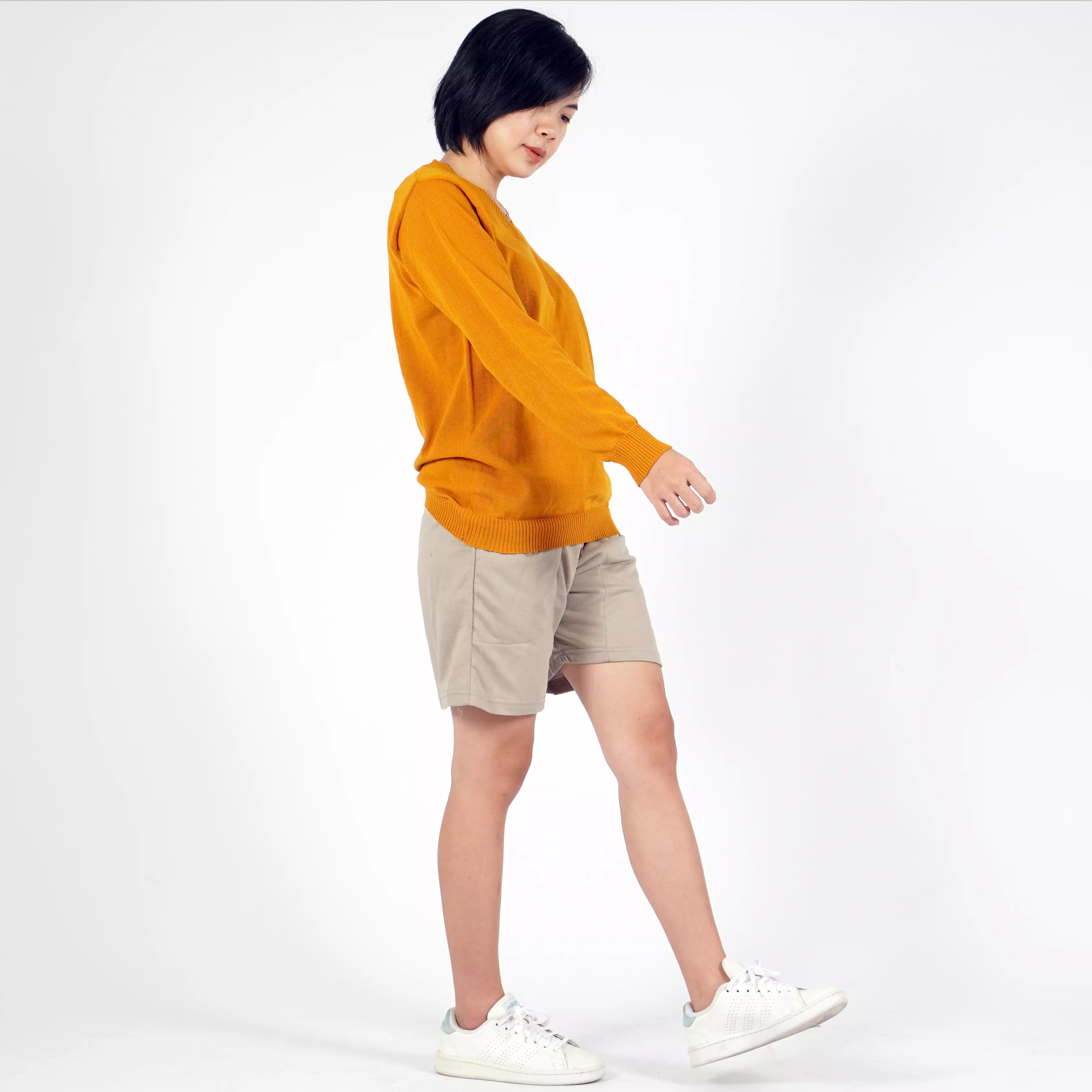  Vanessa Knit Outer Rajut Leher V Neck Sweater Rajut Wanita - CARAMEL