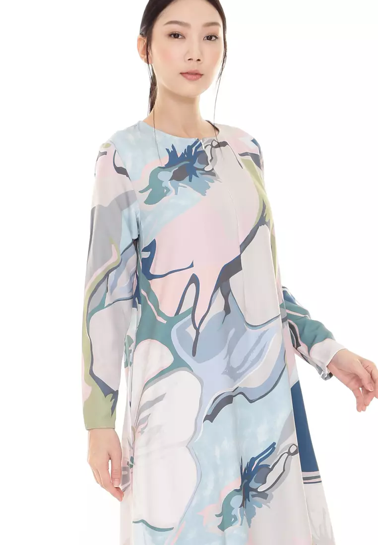 Felicia Printed Dress in Pink Blue