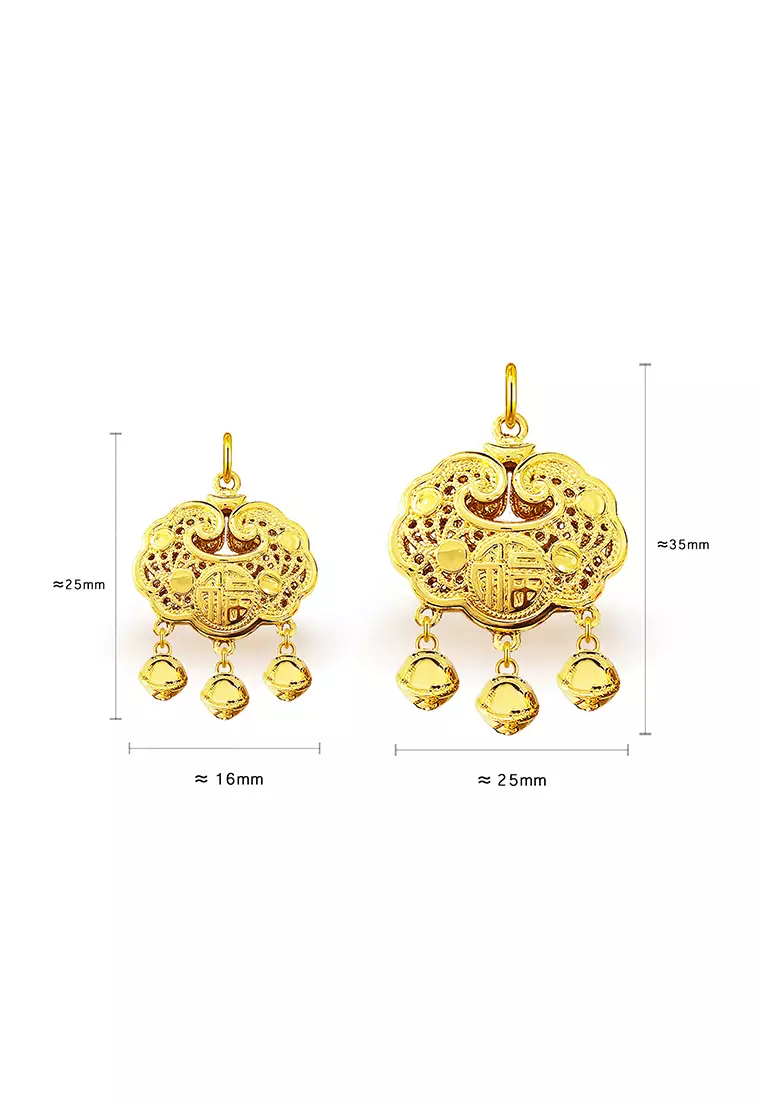 999.9/24K Pure Gold 3D Longevity Lock Pendant B715 (L Size)