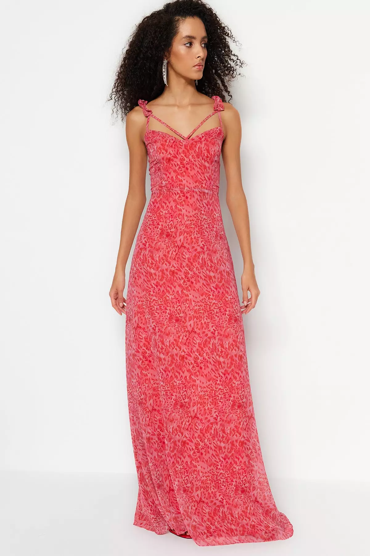 Trendyol asymmetric strappy maxi dress with cut out in red