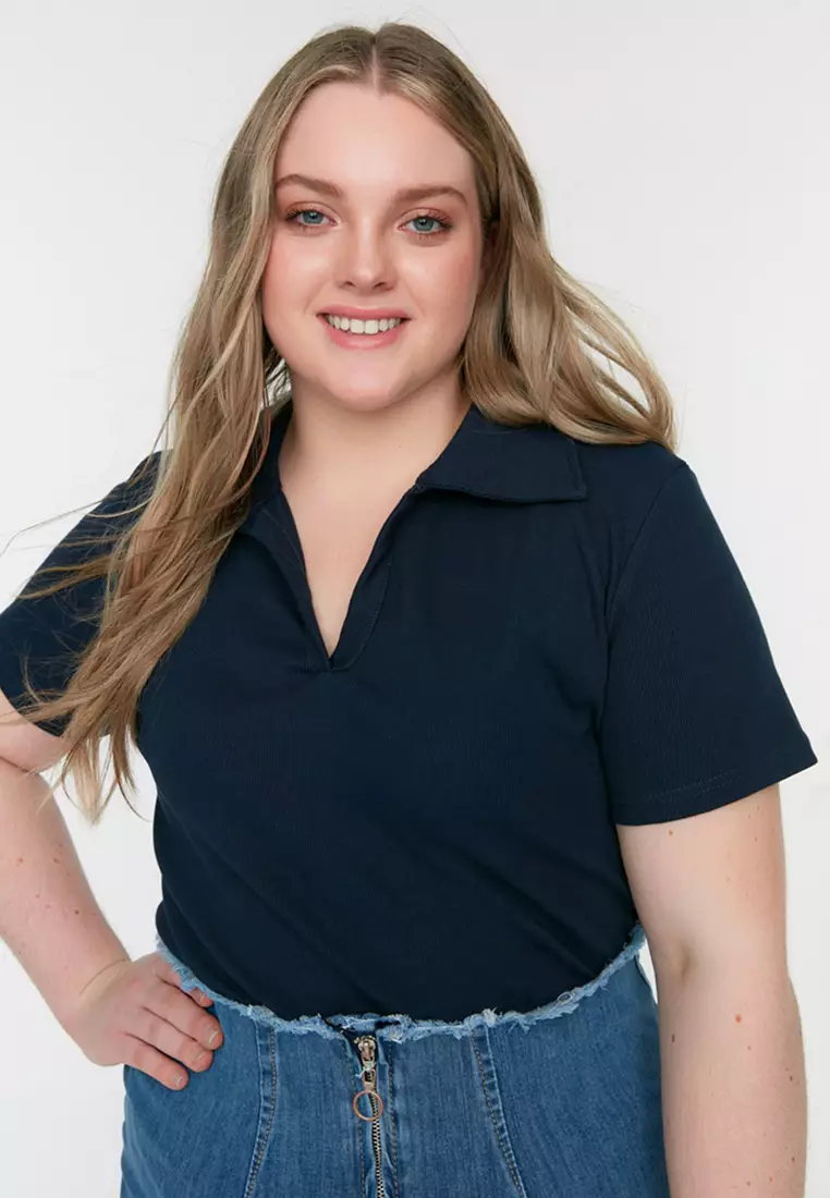 Plus Size Knitted Polo Shirt