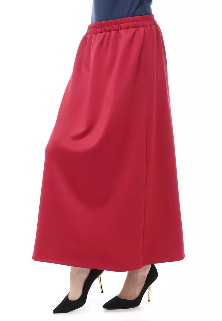 Rok Panjang Muslimah Polos Bawahan Wanita Regular Fit All Size - Maroon