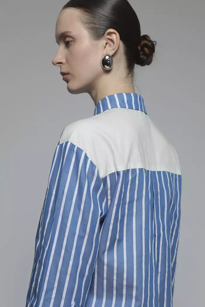 COTTONINK Studio - Atasan Kemeja Wanita Navy Striped Porta #StudioEssentials
