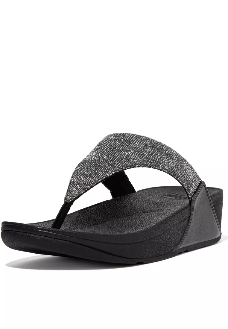 FitFlop LULU Women's Glitz Toe-Post Sandals - All Black (ET8-090)
