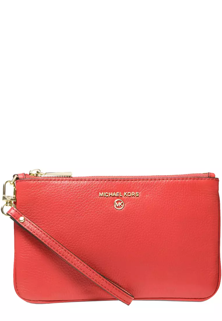 Jet Set Charm Medium Top Zip Leather Wristlet in Sangria 32T1LT9W2L