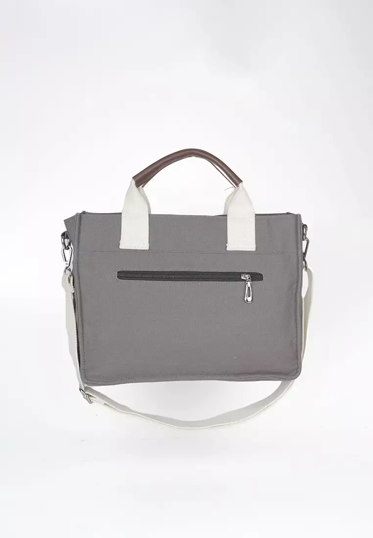 Tas Selempang Wanita Sling Bag Bahan Kanvas Penutup Resleting Veronna Series Abu