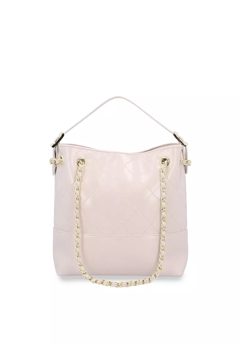The Aurora Quilted Top Handle Bag - Medium Beige