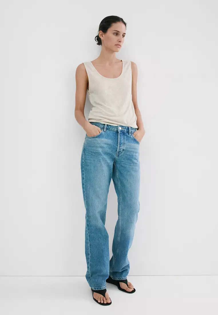 Linen Top With Scoop Neckline