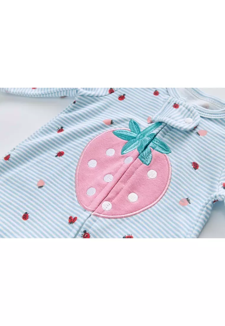 Buy Little Kooma Baby Cotton Sleepsuit Blue Stripes Strawberry Two Way ...
