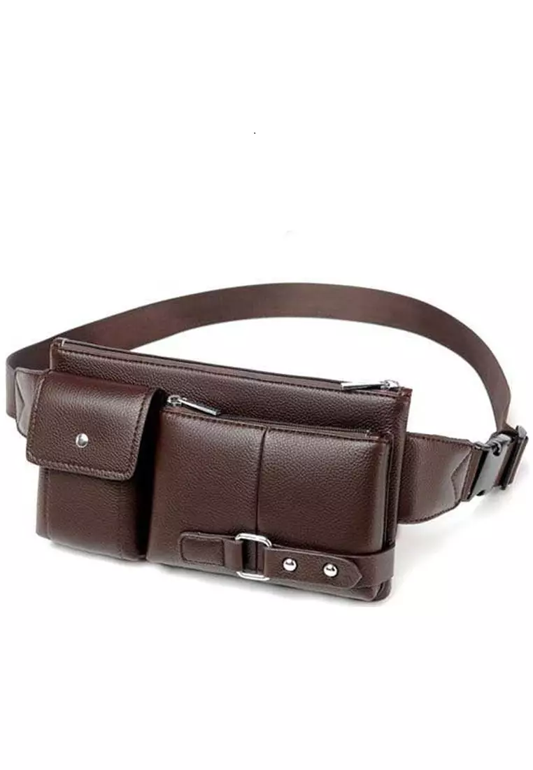 Atera Tas Pinggang Fashion Pria Waistbag Material Kulit Leather ORIGINAL - Brown