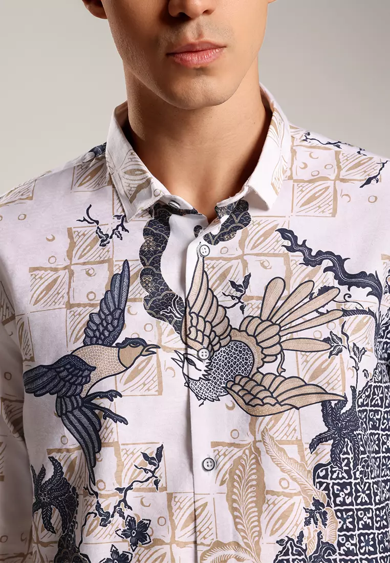 MOC Kemeja Batik Lengan Panjang Pria SHEVTA-WHITE