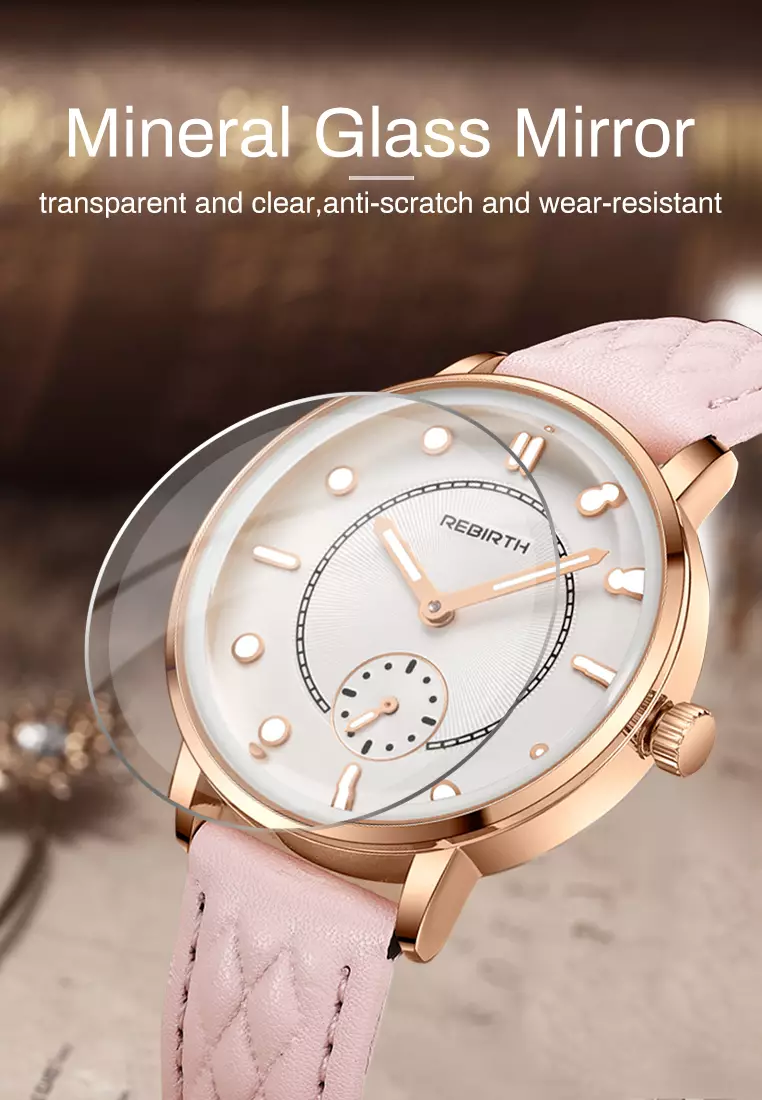 Jam Tangan Wanita Original Anggun Bercahaya Tali Kulit Mode Jam Tangan Cewek pinkwhite